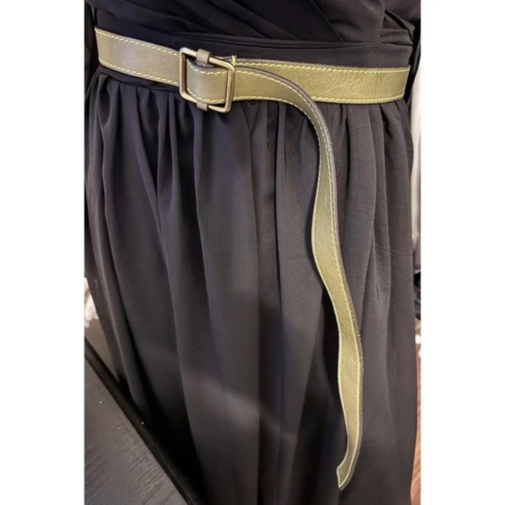 J.Crew Green Italian Leather Skinny Belt Gold Buckle‎ Preppy Chic Academia 47-67